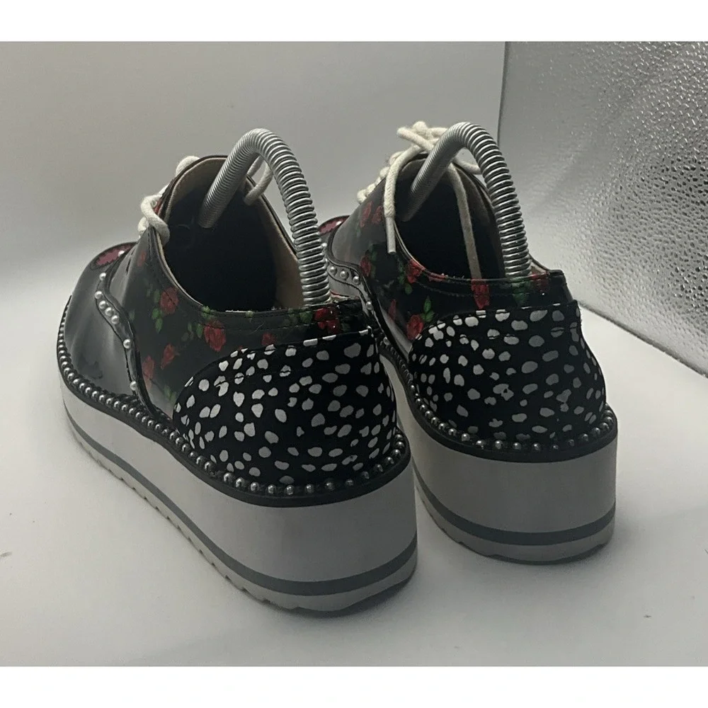 Betsey Johnson Marti Platform Oxford Shoes 7.5 Patent Leather Punk Pearls Hearts